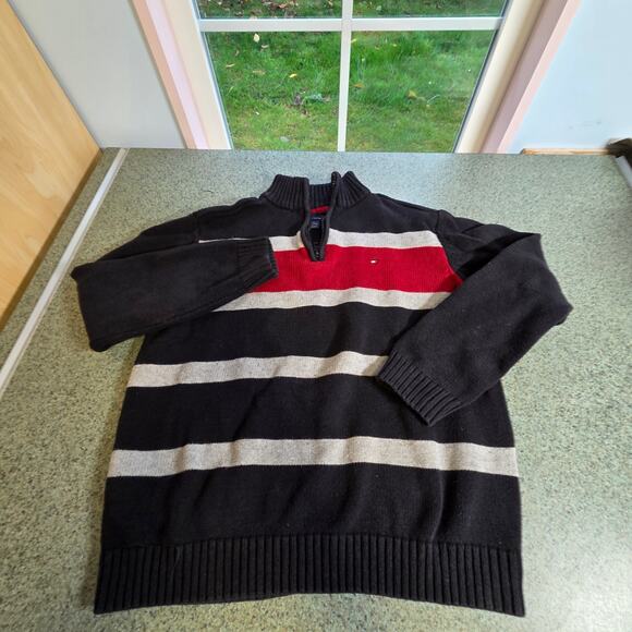 Tommy Hilfiger 1/4 Zip Striped Pullover Sweater Boys Size M (7/8) - Picture 2 of 5